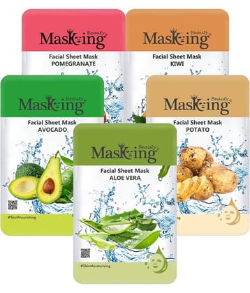 Masking Beauty Pomegranate Kiwi Avocado Potato Aloevera Face Sheet Mask 100 ml Pack of 5
