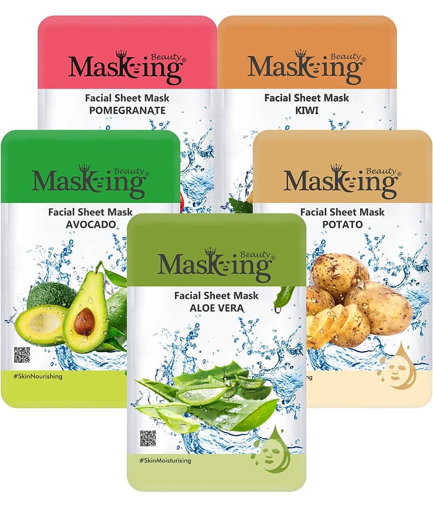 Masking Beauty Pomegranate Kiwi Avocado Potato Aloevera Face Sheet Mask 100 ml Pack of 5