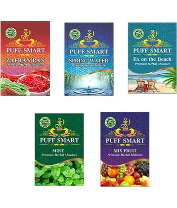Puff Smart Premium Herbal Hookah  Pack of 5 (Zafran Pan, Spring Water, Ex on the Beach, Mint, Mix Fruit)