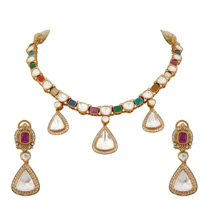 Samaira - Polki and Multi-Colour Stone Necklace Set-Multi Colour