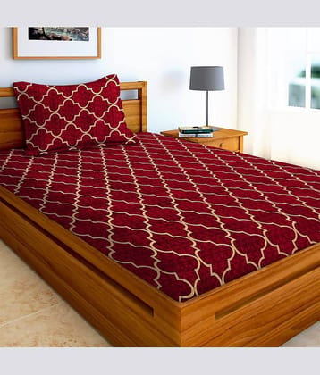 Decent Home Poly Cotton 1 Single Bedsheet with 2 Pillow Covers ( Maroon )