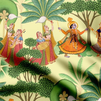 Raas leela Light Green Natural Crepe Fabric