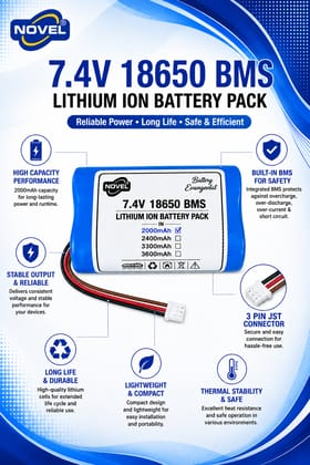 NOVEL 7.4V 18650 BMS LITHIUM ION DUAL BATTERY PACK WITH JST 3PIN- 2000mAh