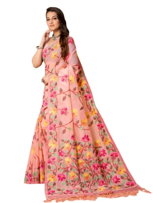 Women's Cotton Printed Saree with Unstitched Blouse (Pink, 5-6 Mtrs)