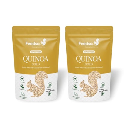 Feedsco Quinoa 500gm (Pack of 2) | High Protein Gold Quinoa | Cooks like Rice | Indian Origin | Certified Gluten Free | 100% Wholegrain Superfood for Healthy Breakfasts