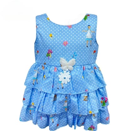 Baby Cotton Blue Doted Print  Fancy Frock-BD-559 BLUE / Blue / 12