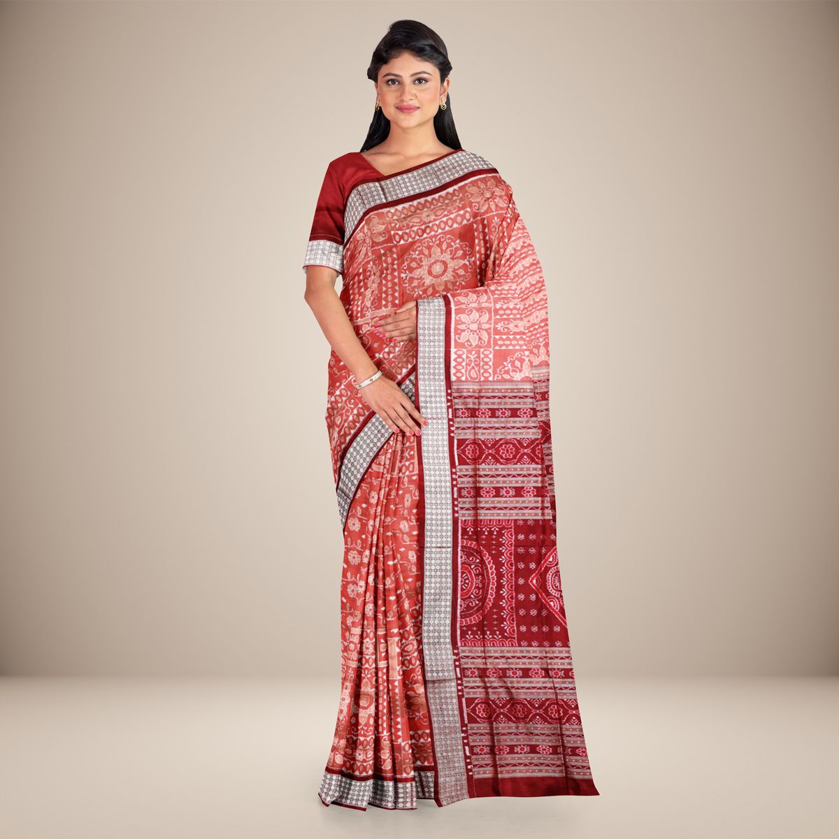Elaborated Floral Motif Sambalpuri Silk Saree