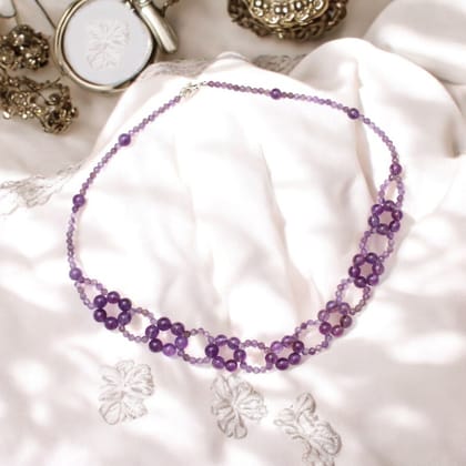 Elegant Natural Amethyst Beaded Designer Necklace – A Touch of Grace & Serenity-16 inch