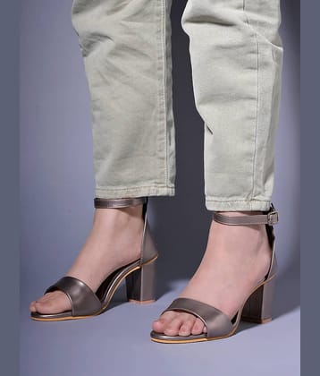 Shoetopia Stylish Ankle Strap Grey Block Heeled Sandals & Girls