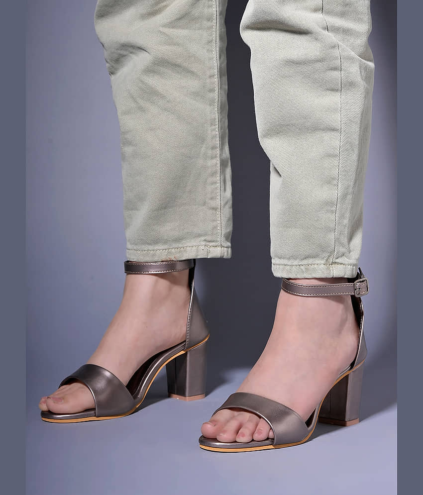 Shoetopia Stylish Ankle Strap Grey Block Heeled Sandals & Girls