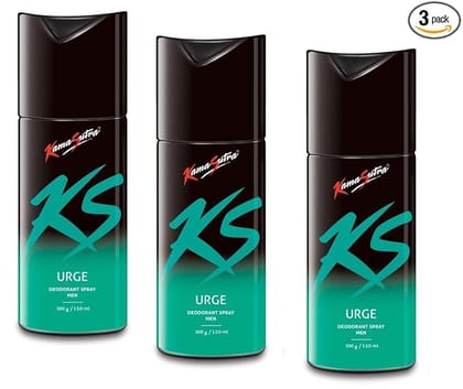 KAMA SUTRA Deodorant Body Spray For Men, 150 Ml - Urge, Pack of 3