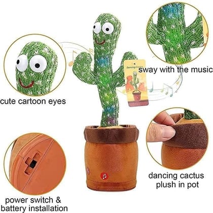 Dancing Talking Cactus Toy | Interactive Singing & Mimicking Plush Toy with LED Lights for Kids Fun & Home Décor