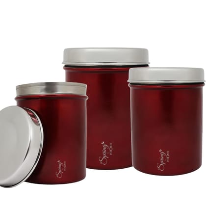 3 Piece Premium Kitchen Canister, Airtight Storage for Tea, Coffee, Spices & More 900 Ml, 500 Ml, 400 Ml (Red)