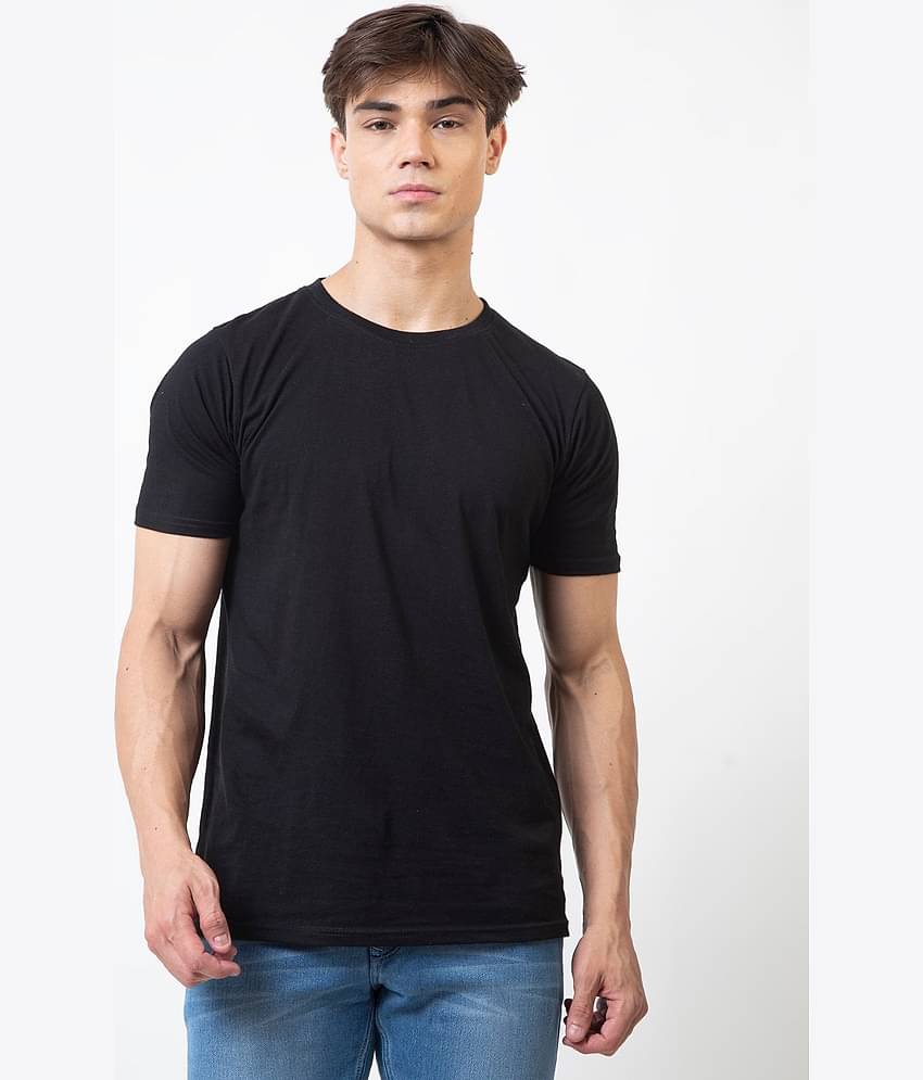 Pl@cidS20 Style Pack of 1 100% Cotton Relaxed Fit Men's T-Shirt ( Black )