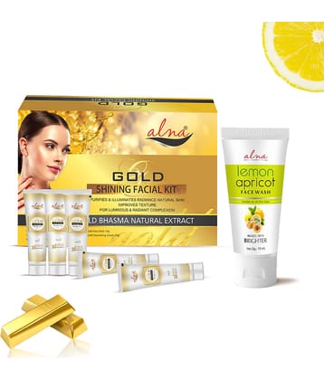 Alna Gold Shinning Facial Kit 75gm with Lemon Apricot Face Wash75ml For All Skin Type , Pack of 2