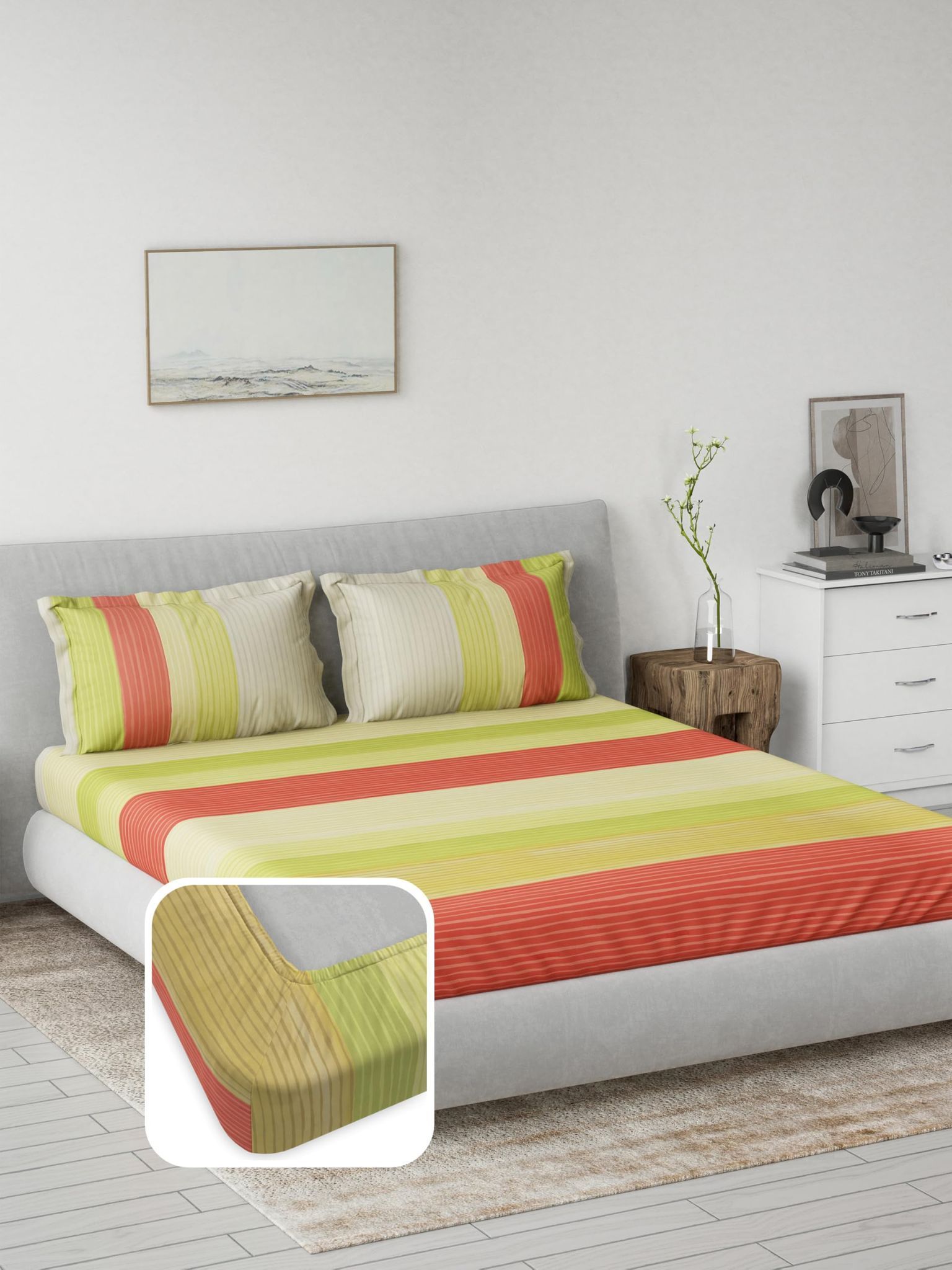 DDECOR - Primary Collection 100% Cotton Stripes Pattern 145TC King Fitted Sheet|180 CM X 198 CM| - Yellow