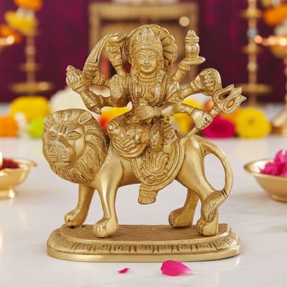 Brass Durga Ji God Idol Statue - Premium Handcrafted Puja Showpiece, Height : 5.5 Inch (BSMAS1028 C)