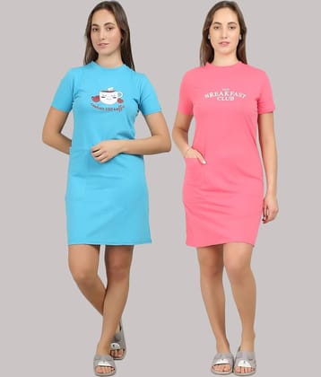 MEGASKA - Multi Color Cotton Women's Nightwear Night T-Shirt ( Pack of 2 )