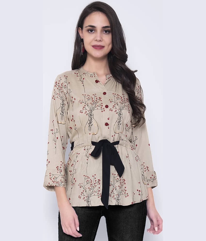 GOD BLESS Women's Rayon Knot Front Top ( Beige )