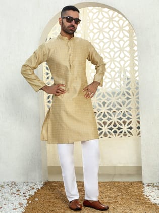 Silk Jacquard Kurta With White Elastic Waistband Pyjama set