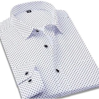 Fashlook Polka Print Curved Collar Regular Fit Cotton Blend Casual White///Blue Shirt For Mens