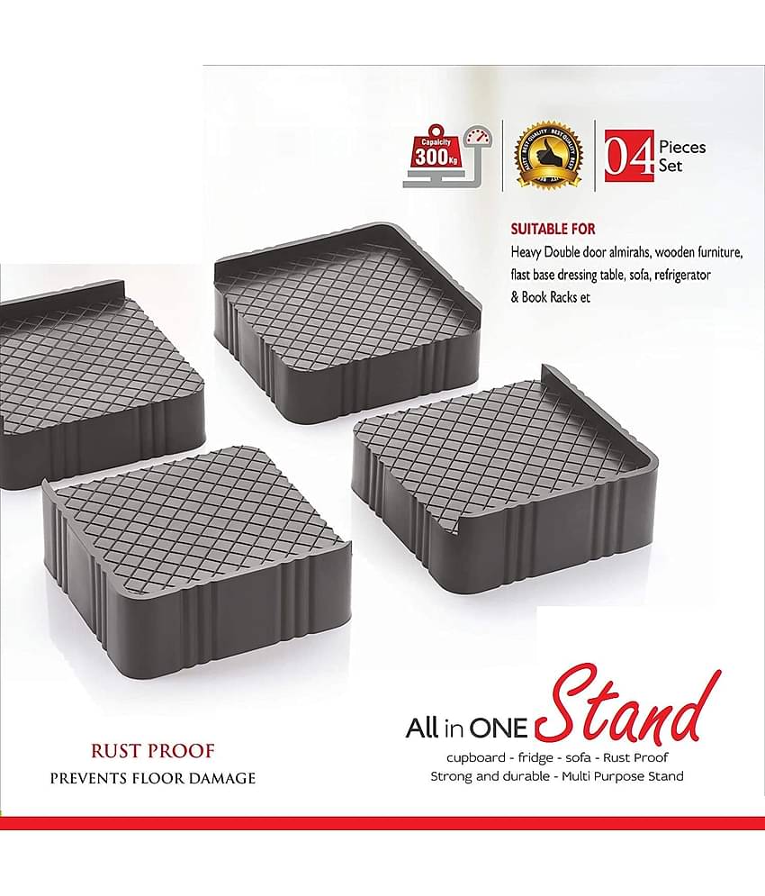 OCTIQON 4-Pieces Almirah, Wardrobe, Refrigerator Stand (Grey Black) Washing Machine Stand, Furniture Base Stand for single and double door