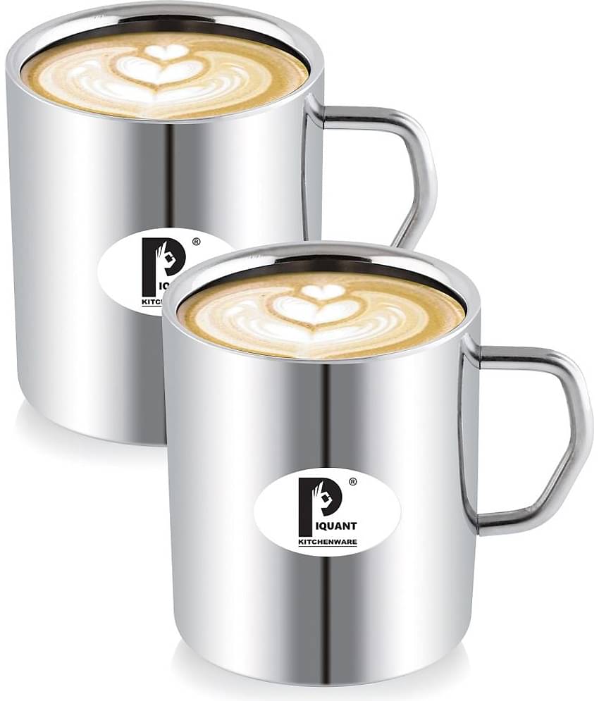 PIQUANT KITCHENWARE - Silver Steel Coffee Mug ( Pack of 2 )