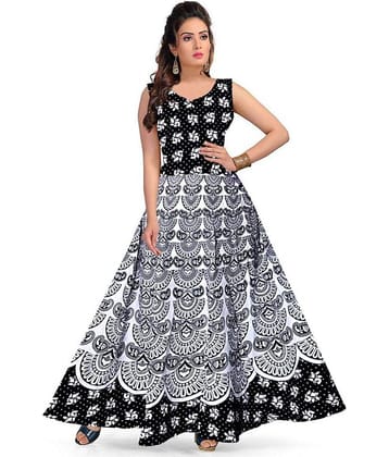 Rangun Women Cotton A-line Dress ( Black )