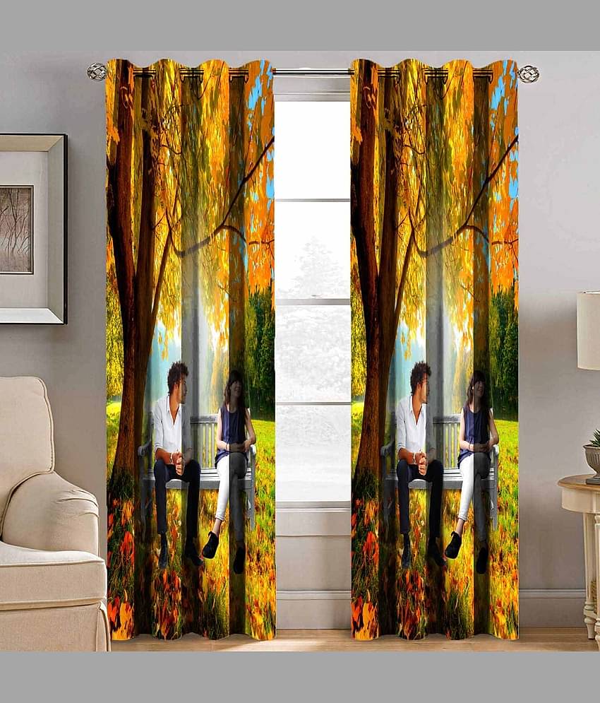 BELLA TRUE Multicolor Pack of 2 Polyester Window Curtain (4 ft X 5 ft)