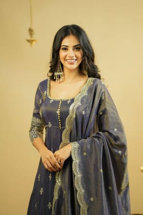 Swastika Premium Tissue Slit Anarkali with skirt-L