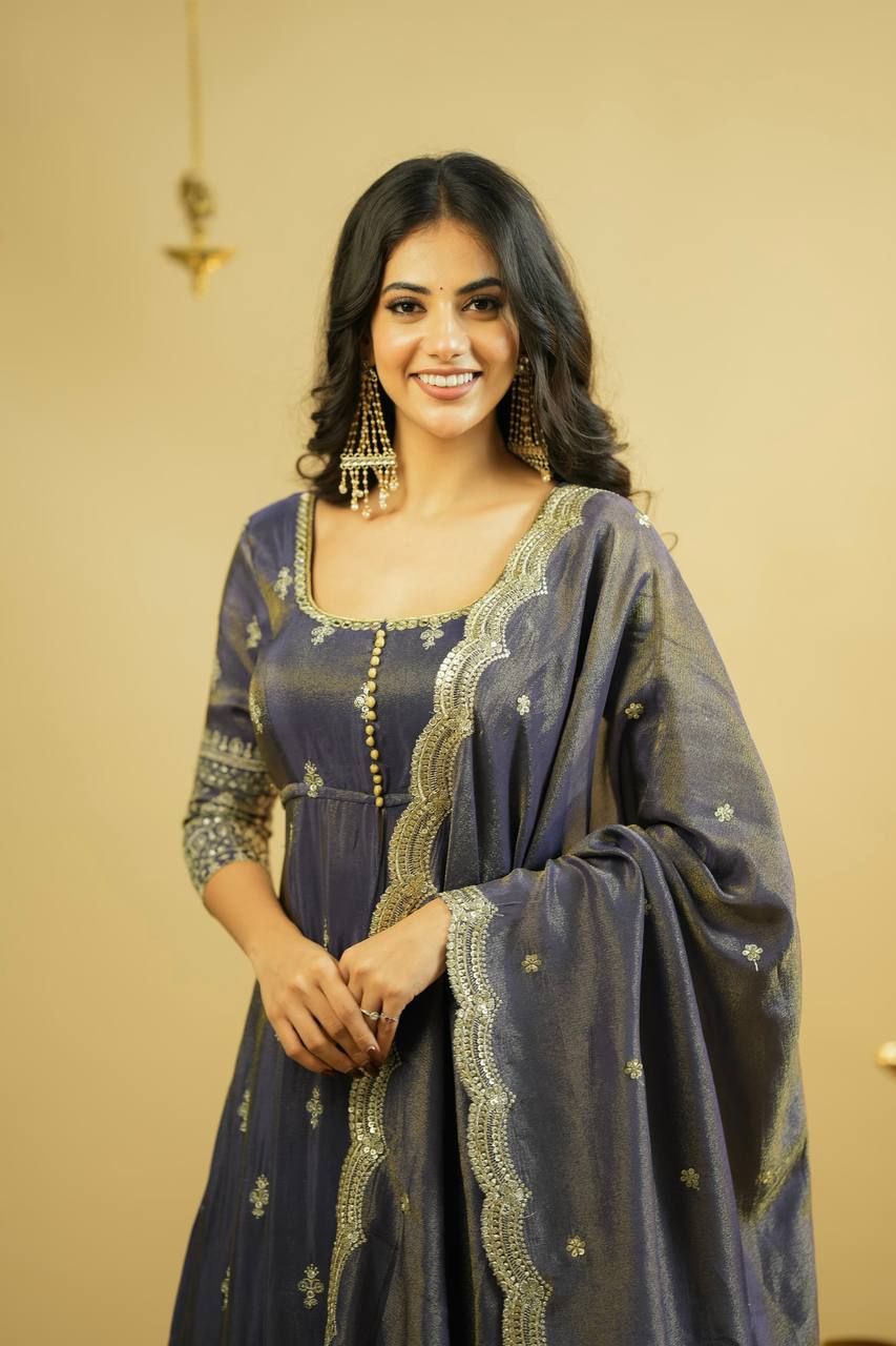 Swastika Premium Tissue Slit Anarkali with skirt-L