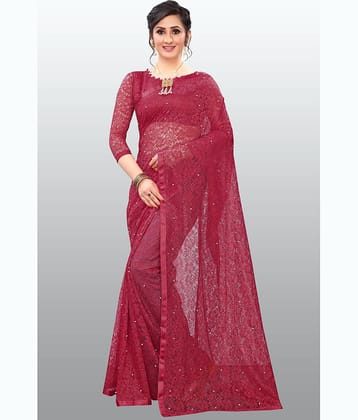 Indy Bliss Net Self Design Saree With Unstitched Blouse Piece ( Pink )