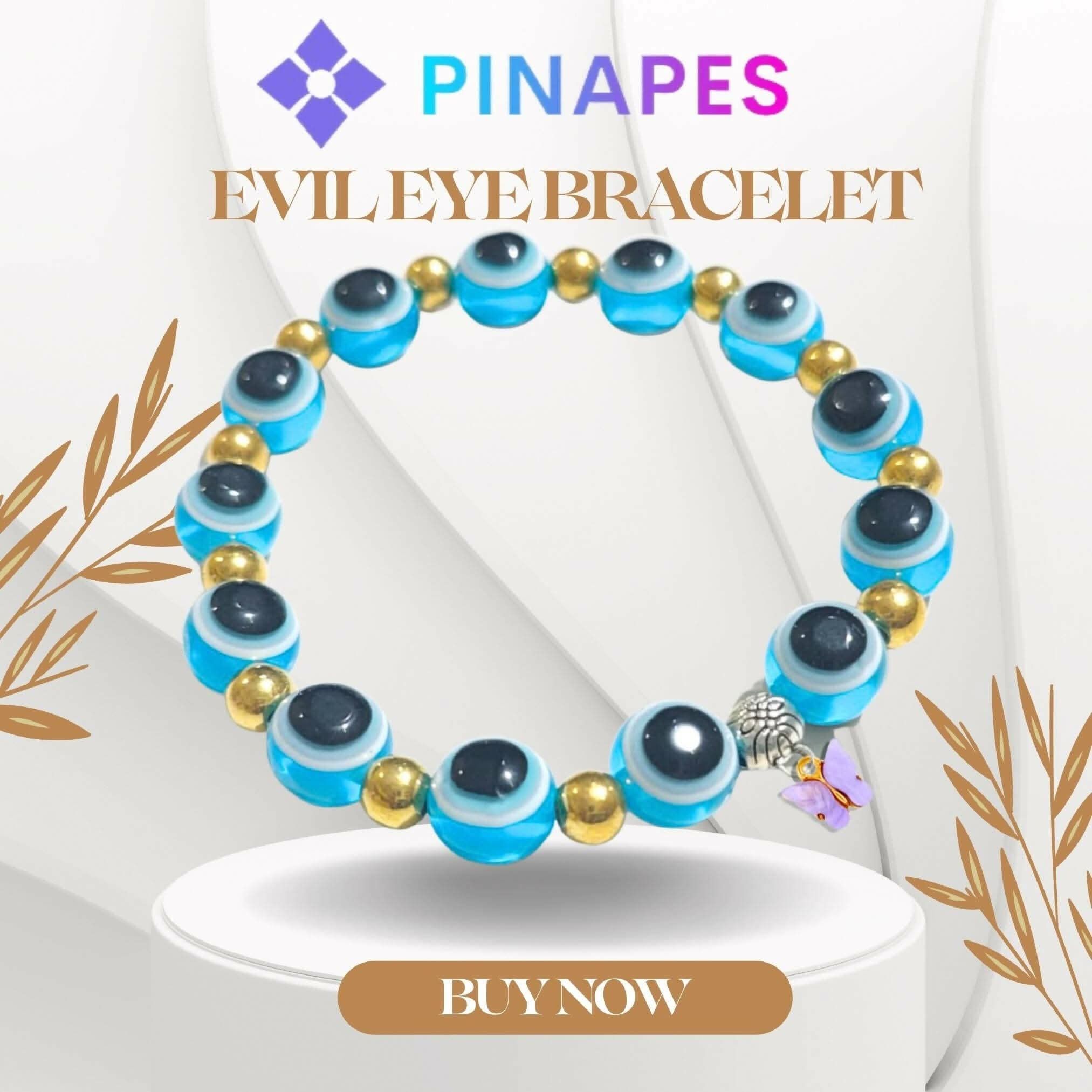 Pinapes Violet Butterfly & Evil Eye Charm Bracelet Stylish Sky Blue Beads for Women