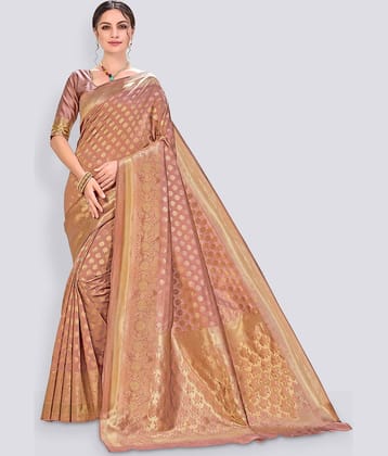 Sariya Jacquard Embellished Saree With Unstitched Blouse Piece ( Orange )