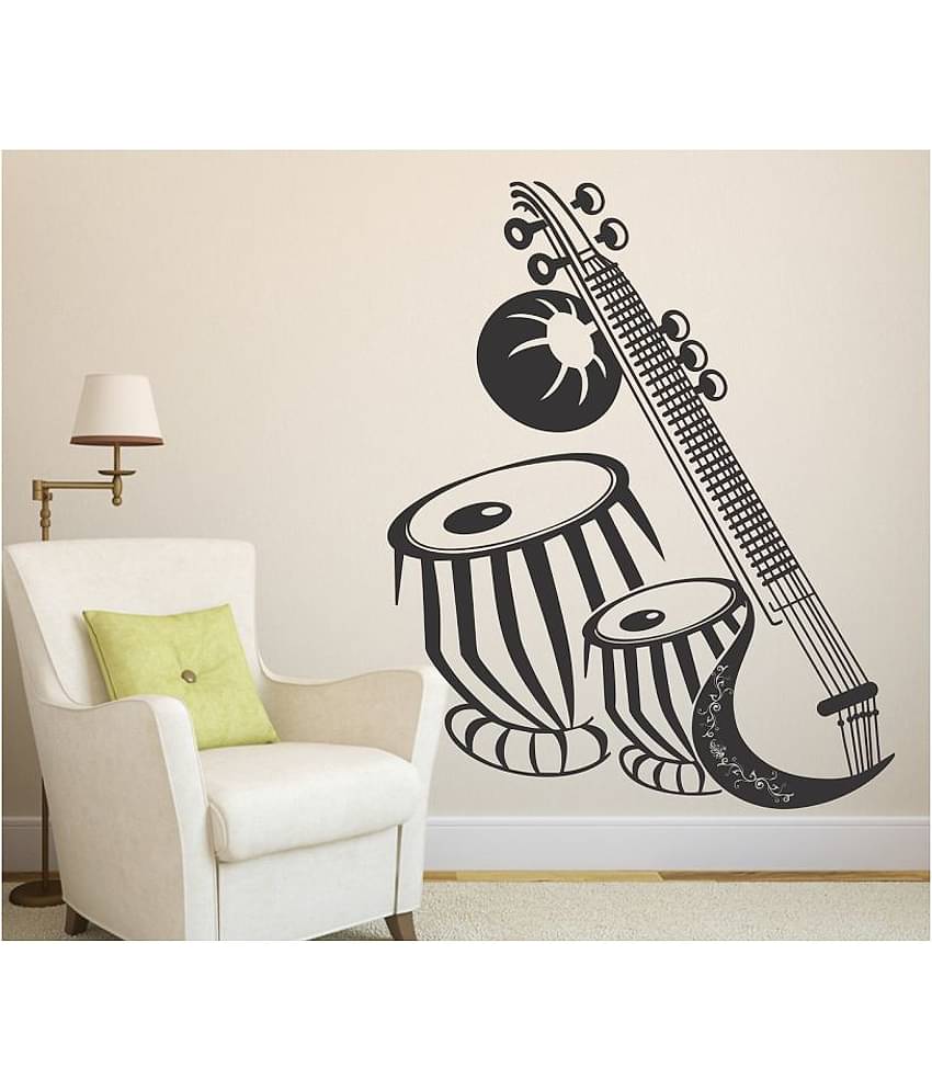 Asmi Collection Music Instrument Sitar and Tabla Wall Stickers Music Sticker ( 80 x 65 cms )