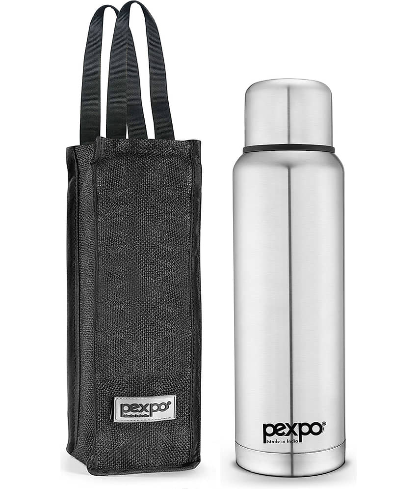 Pexpo 1500ml 24 Hrs Hot and Cold Flask with Jute-bag, Flamingo Vacuum insulated Bottle (Pack of 1, Silver)