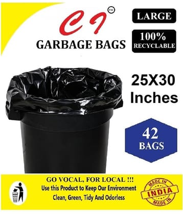 C I- Large 42 pcs - 25X30 Black Disposable Garbage Trash Waste Dustbin Bags of 63cm x 76cm | Pack of 3 X 14 pcs= total 42 pcs