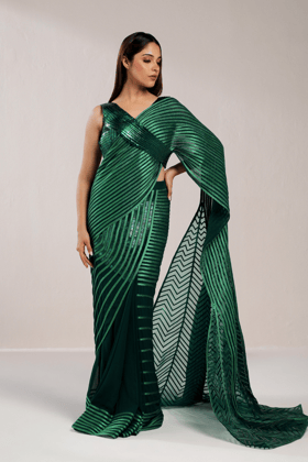 METALLIC GREEN SAREE-XS