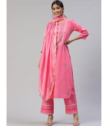 SVARCHI - Pink Straight Cotton Women's Stitched Salwar Suit ( Pack of 1 )