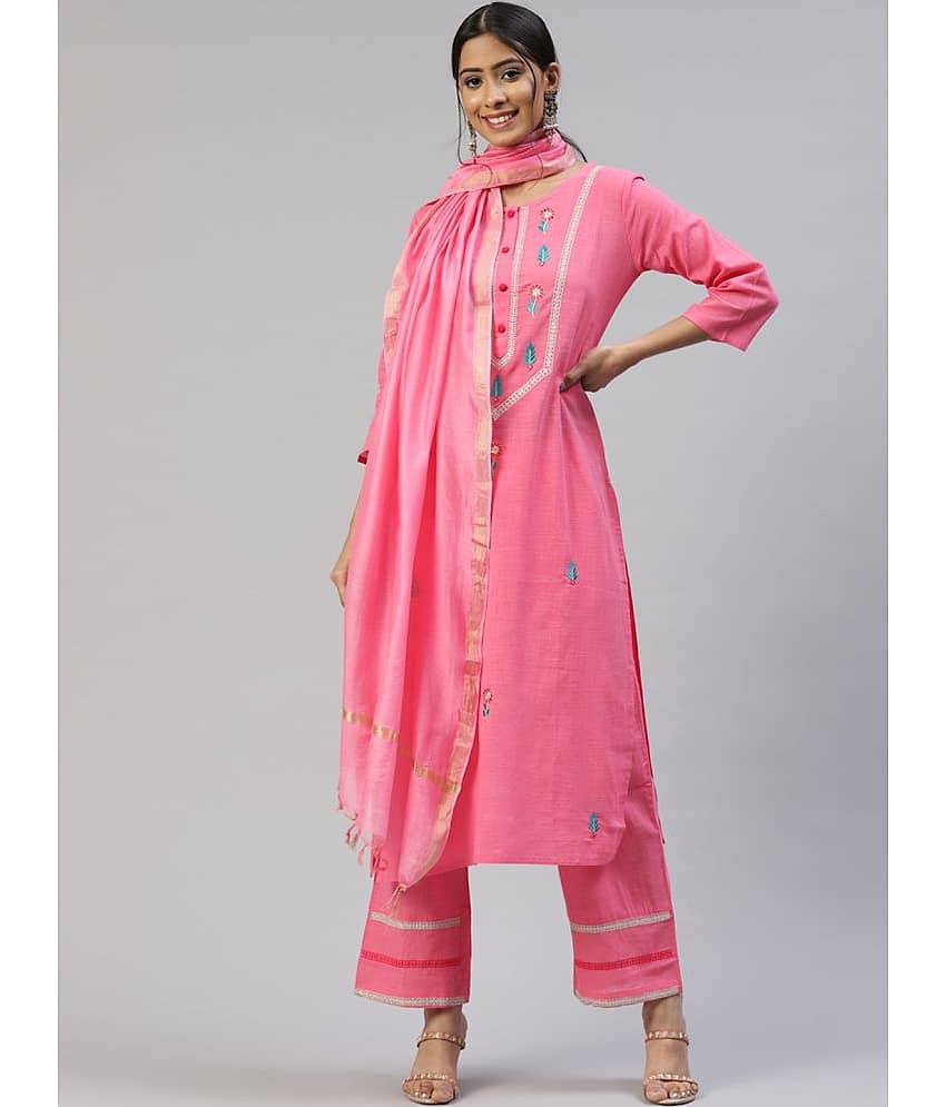 SVARCHI - Pink Straight Cotton Women's Stitched Salwar Suit ( Pack of 1 )