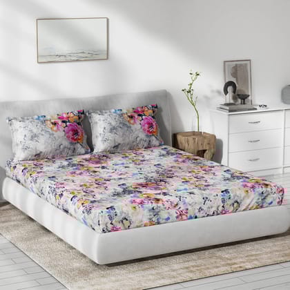 DDECOR - Primary Collection 100% Cotton Floral Pattern 136TC King Bedsheet |229 CM X 274 CM| Pink