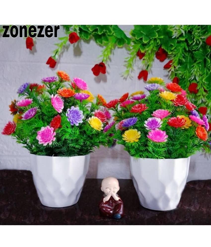 zonezer - Multicolor Sunflower Artificial Flowers with Basket ( Pack of 2 )