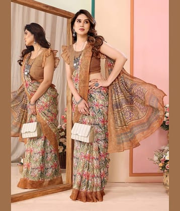 DIKONA DESIGNER Cotton Printed Saree With Unstitched Blouse Piece ( Coffee )