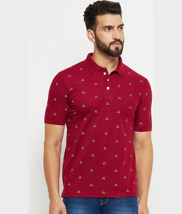 ZEBULUN Pack of 1 Cotton Blend Regular Fit Printed Half Sleeves Men's Polo T Shirt ( Maroon )