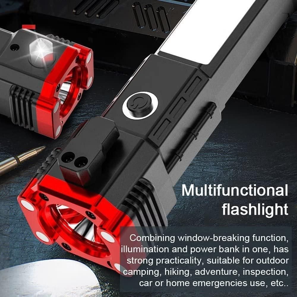 Multifunctional Flashlight with Window-Breaking Function, Power Bank, and Strong Practicality for Outdoor Camping, Hiking, Adventure, Inspection, Car or Home Emergencies