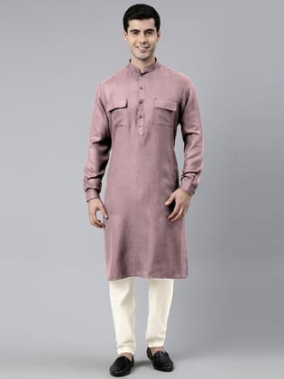 Old Rose Cotton Pathani Kurta Set with Patch pocket-Made To Measure / Only Pathani - No Lowers
