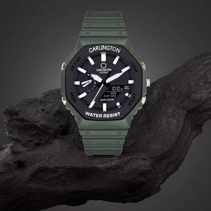 Carlington Analog-Digital Sports Watch - 3322-Green