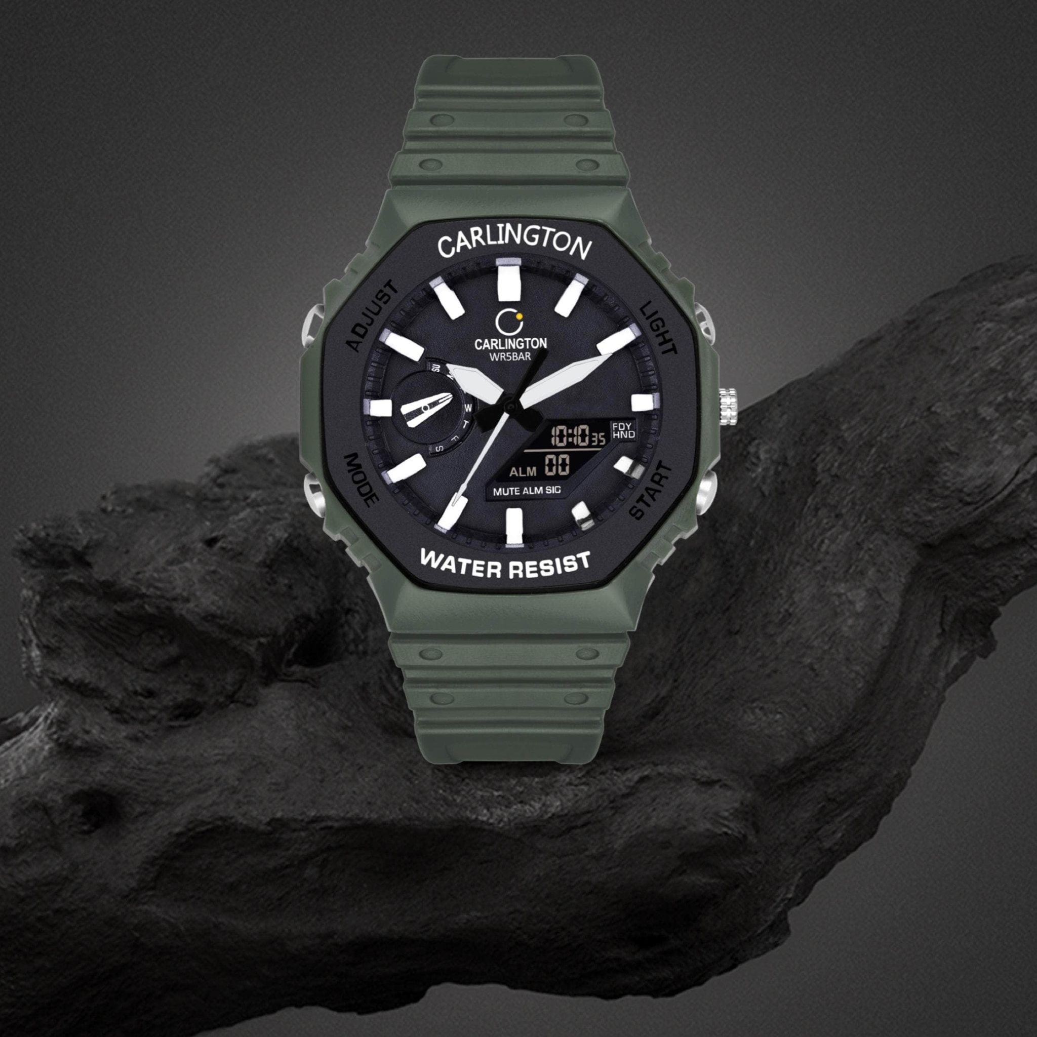 Carlington Analog-Digital Sports Watch - 3322-Green