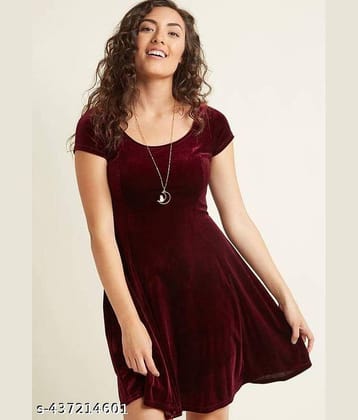 Raabta Fashion Women Velvet Solid Wrap Dress ( Maroon )