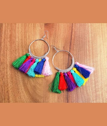 The Jewelbox® Rainbow Silky Hanging Multicolor Rhodium Chandbali Earring Girls Women